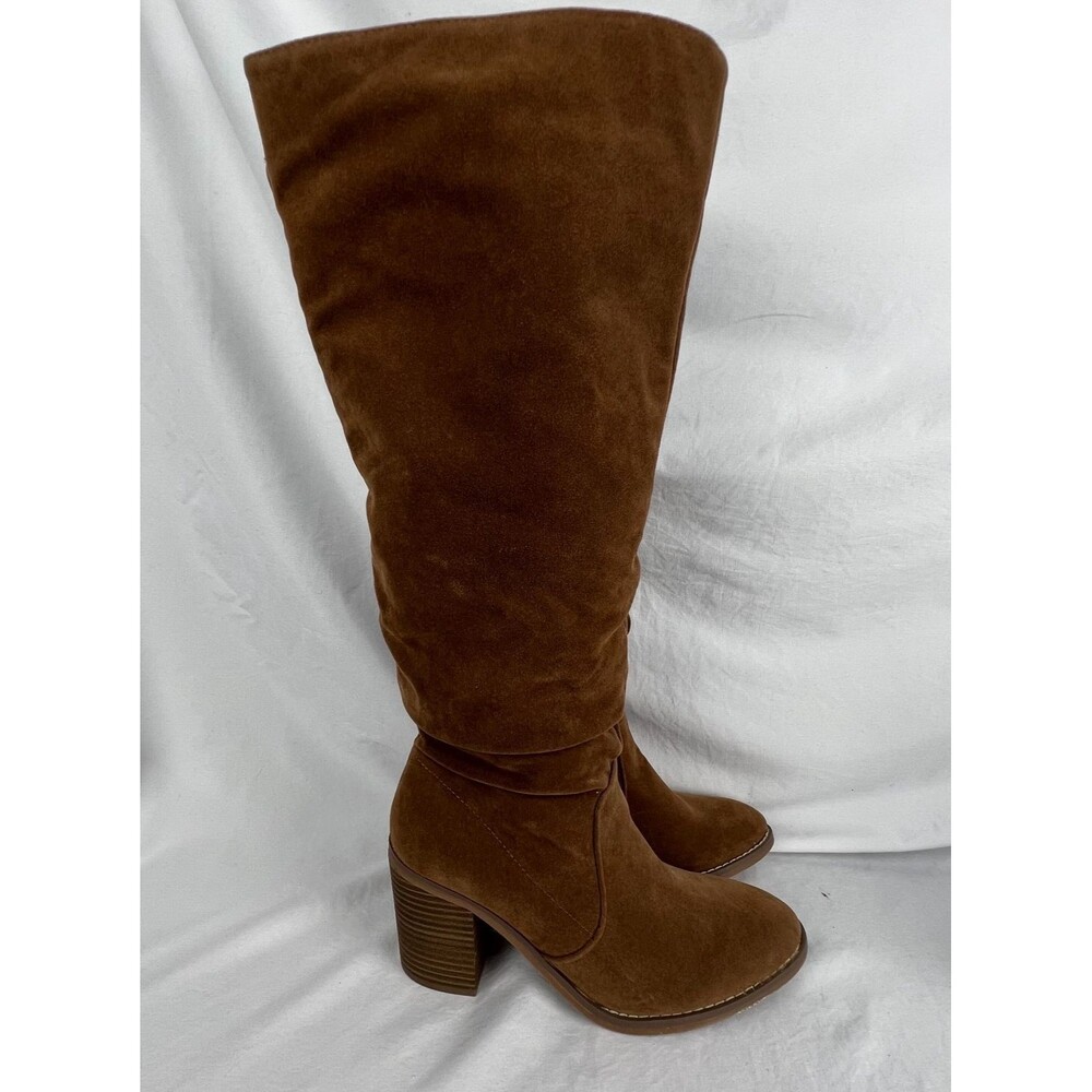 UNIVERSAL THREAD Lainee Womens 9 Cognac Faux Suede Scrunch Tall Boots Block Heel